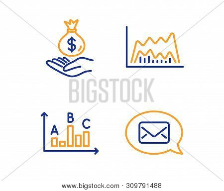 Trade Chart, Income Money And Survey Results Icons Simple Set. Messenger Sign. Market Data, Savings,