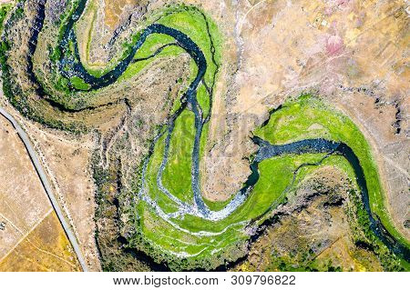 Aerial View Of The Kasagh River At Oshakan In Armenia