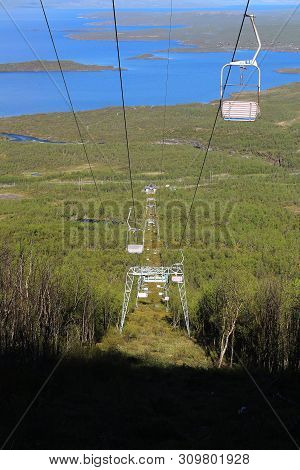 Symmetric Shot Of Chairlift In Abisko, Sweden.