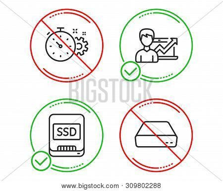 Do Or Stop. Cogwheel Timer, Ssd And Success Business Icons Simple Set. Mini Pc Sign. Engineering Too