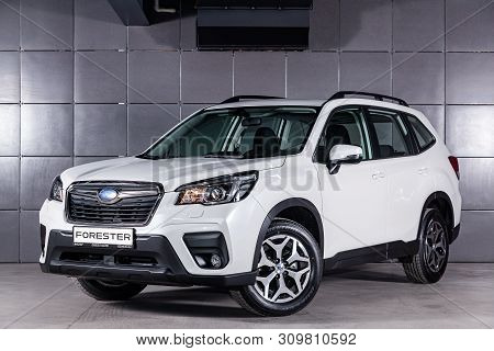 Novosibirsk, Russia - June 28, 2019:  Subaru Forester,  Front View.  Photography Of A Modern Crossov