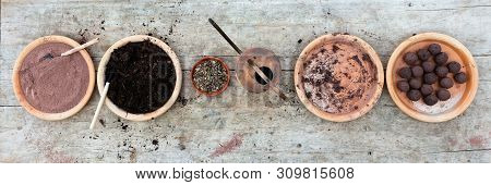 Ingredients For Making Seed Bombs On A Wooden Background