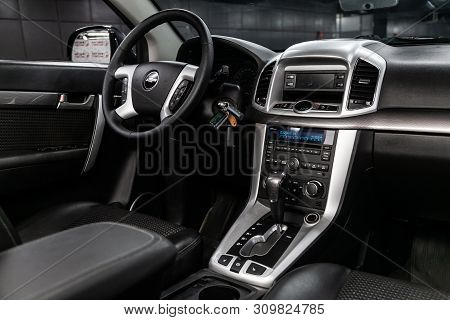 Novosibirsk, Russia - June 28, 2019: Chevrolet Captiva, Close-up Of The Dashboard, Player, Steering 