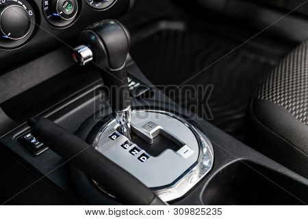 Novosibirsk, Russia - June 28, 2019: Mitsubishi Galant,close-up Of The Accelerator Handle And Button