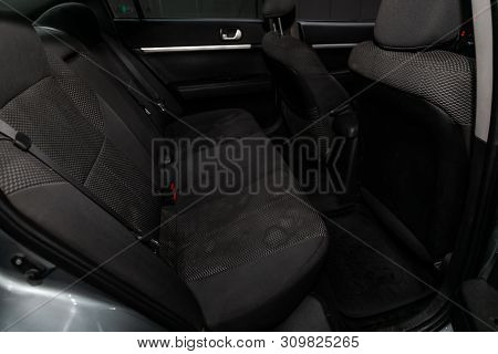 Novosibirsk, Russia - June 28, 2019: Mitsubishi Galant,close-up Of The Black  Rear Seats With Seats 