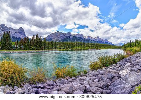 Canmore's Bow River Trail In The Canadian Rockies Of Alberta