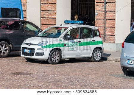 Turin, Italy - June 1, 2019: Polizia Municipale Car. Car Belong To Local Police In Turin.