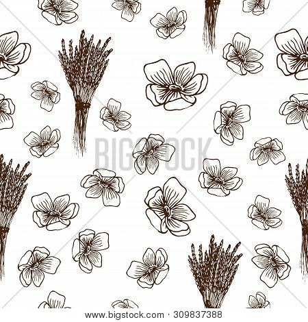Lavender Flowers Seamless Pattern In Hand Drawn Style. Vector Illustration
