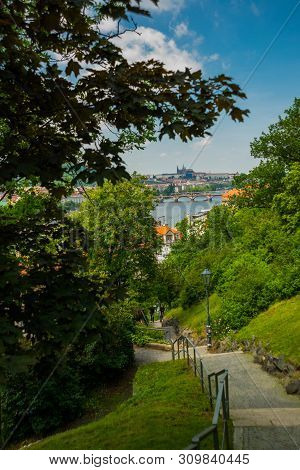 View Of Prague Timelapse From The Observation Deck Of Visegrad. Prague. Czech Republic. Vltava River