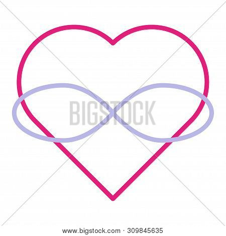 Symbol Of Polyamory. Heart And Infinity. Endless Love. White Background And Linear Style. Pink Heart