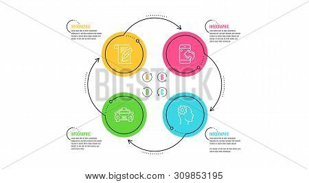 Incoming Call, Taxi And Feather Icons Simple Set. Infographic Timeline. Engineering Sign. Phone Supp