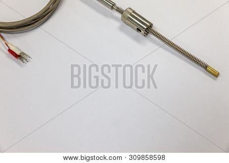 Thermocouple In Heater, Thermocouple Isolated On White Background.