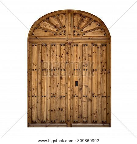 Image Of Wooden Antique Door Isolated On White Background
