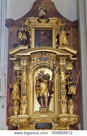 LUCERNE, SWITZERLAND - JUNE 24, 2018: Saint Christopher altar in the church of St. Leodegar in Lucerne, Switzerland