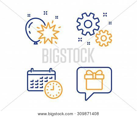 Work, Calendar And Balloon Dart Icons Simple Set. Wish List Sign. Settings, Time, Attraction Park. P