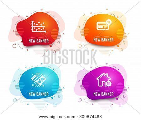 Liquid Badges. Set Of Cashback, Dot Plot And Payment Icons. Loan House Sign. Non-cash Payment, Prese