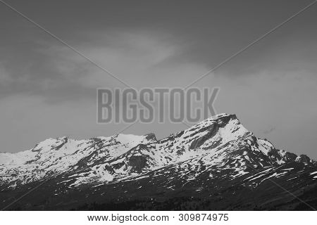 High Mountain Piz Beverin Seen From Obermutten, Canton Of Grisons, Switzerland.