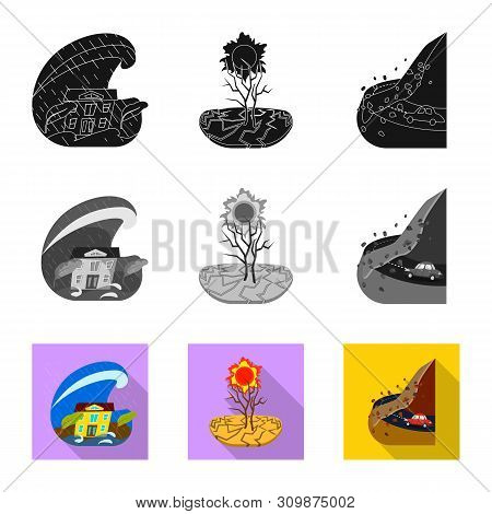 Vector Illustration Of Weather And Distress Icon. Set Of Weather And Crash Vector Icon For Stock.