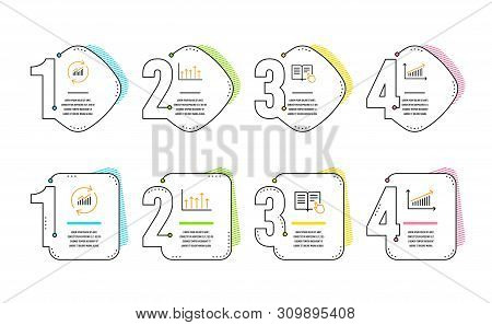 Read Instruction, Update Data And Growth Chart Icons Simple Set. Chart Sign. Opened Book, Sales Stat
