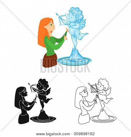 Vector Illustration Of Sculpture And Ice Icon. Set Of Sculpture And Angel Stock Vector Illustration.