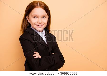 Close-up Half-turned Portrait Of Her She Nice Attractive Lovely Cheery Cheerful Content Pre-teen Gir