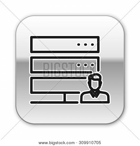 Black Customer Care Server Icon Isolated On White Background. Tech Support Concept With Male Operato