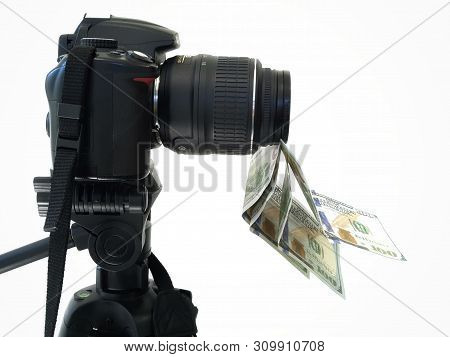Camera And Money, Earnings For Photographs On Photostocks