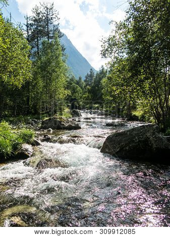 Panoramic Of The Aiguestortes And Sant Maurici National Park, Road Of The Pond Of Sant Maurici, In T