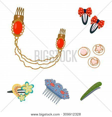 Bitmap Illustration Of Barrette And Hair Icon. Collection Of Barrette And Accessories Bitmap Icon Fo
