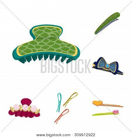 Bitmap Illustration Of Barrette And Hair Logo. Set Of Barrette And Accessories Stock Bitmap Illustra