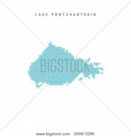 Vector Blue Wave Pattern Map Of Lake Pontchartrain, One Of The Lakes Of North America. Wavy Line Pat