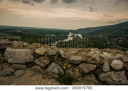 Bratislava, Slovakia: Beautiful Landscape With Devin Castle, Mountais And Danube River.