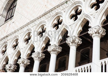 Details Of The Beautiful Doge Palace At Piazza San Marco In Venice