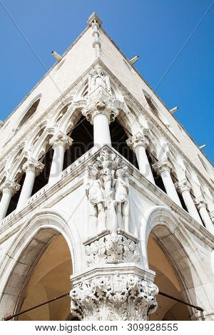 Details Of The Beautiful Doge Palace At Piazza San Marco In Venice