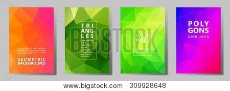 Facet Low Poly Simple Banners, Posters, Flyers Vector Graphic Design Set. Diamond Texture Low Poly P