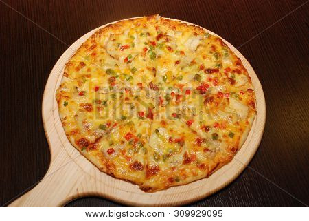 Pizza On The Thin Dough With Cheese