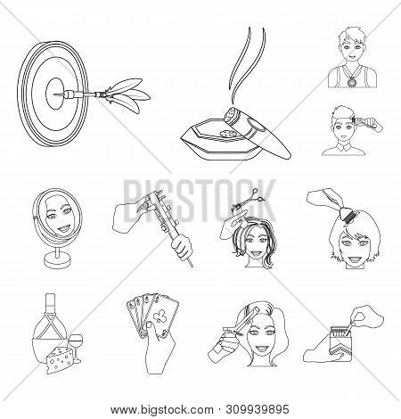Manipulation By Hands Outline Icons In Set Collection For Design. Hand Movement Bitmap Symbol Stock 