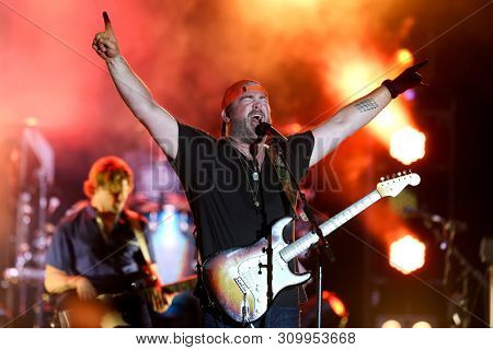 FARMINGVILLE, NY - JUL 3: Lee Brice performs in concert at The Fest at Long Island Community Hospital at Bald Hill on July 3, 2019 in Farmingville, New York.