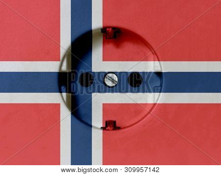 Electricity Concept: Dirty Type F Power Socket With Norway Flag