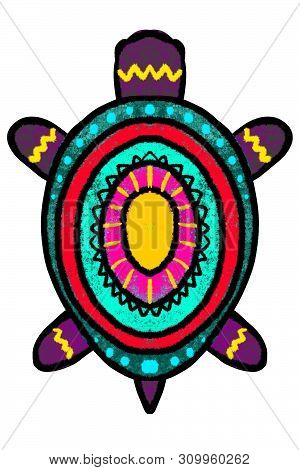 Bright Multi-colored Turtle, A Tortoise Painted In African Style- Illustration