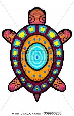 Bright Multi-colored Turtle, A Tortoise Painted In African Style- Illustration