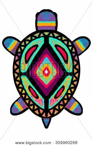 Bright Multi-colored Turtle, A Tortoise Painted In African Style- Illustration