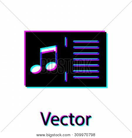 Black Music Book With Note Icon Isolated On White Background. Music Sheet With Note Stave. Notebook 