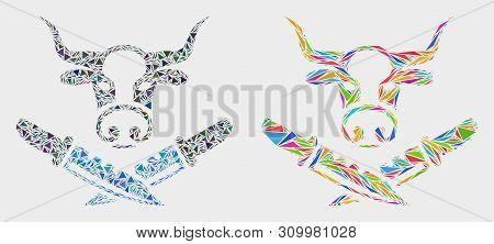 Cow Butchery Collage Icon Of Triangle Elements Which Have Various Sizes And Shapes And Colors. Geome