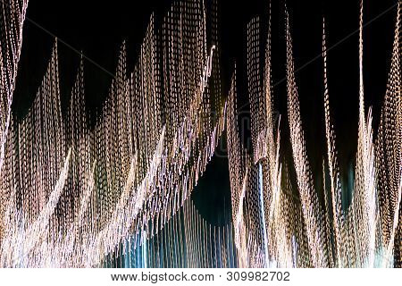 Beautiful  Lighting Of Night Futuristic Line Led Building Abstract, Shooting Style Light Color Blur
