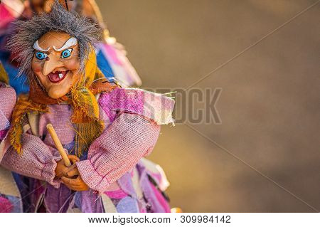 Funny Witch Flying On A Broom. Baba Yagaa.