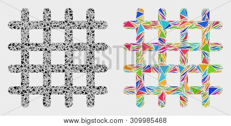 Grid Mosaic Icon Of Triangle Items Which Have Various Sizes And Shapes And Colors. Geometric Abstrac