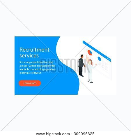 Isomatric Business Dashboard With Analutical Data, Characters. Business Isometric Banner.