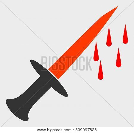 Blood Sword Vector Icon. A Flat Illustration Design Of Blood Sword Icon On A White Background.
