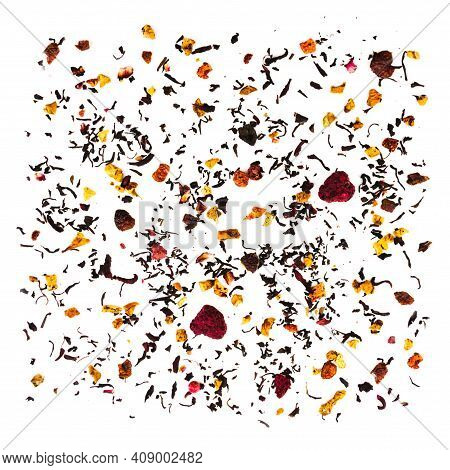 Colorful Dry Red And Black Tea Fruit Pattern Isolated On White Background Wallpaper. Floral Pink Exo